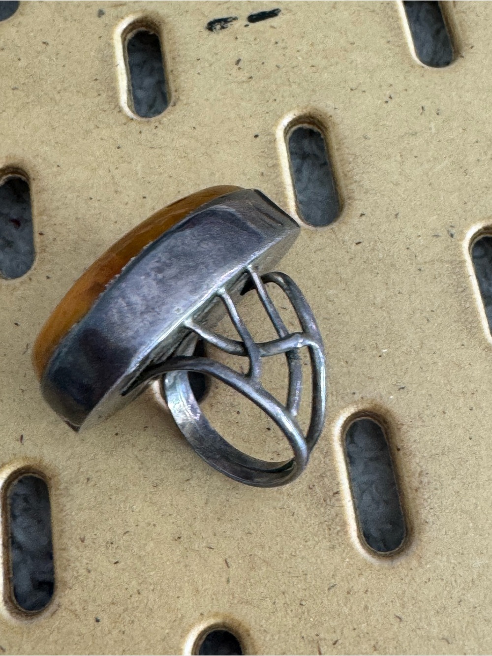 Large vintage sterling silver genuine butterscotch Baltic amber ring size 7 - Picture 6 of 10